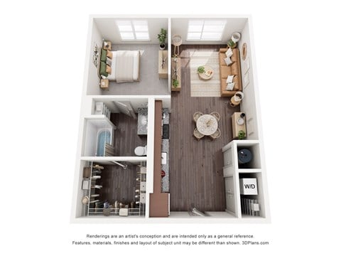 Floor plan for 1 bed, 1 bath, 675 sqft